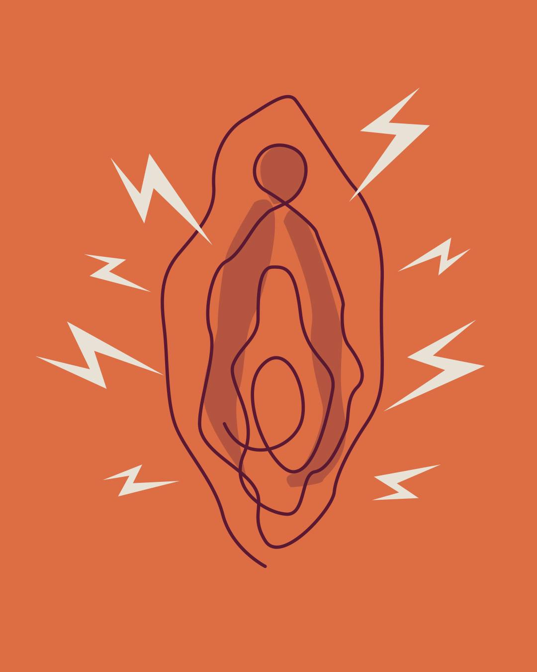 Female reproductive organ with lightning (orange)